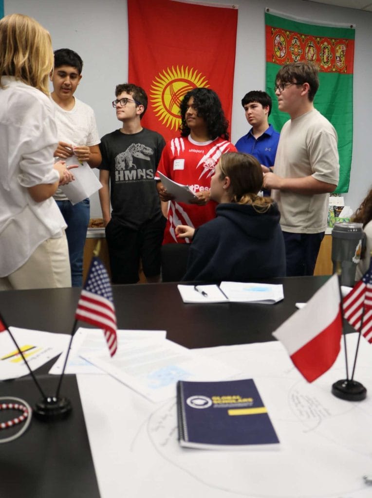 GSA students standing and talking together