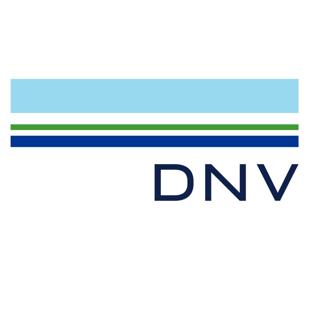 The image features the DNV logo, consisting of three horizontal lines—light blue, green, and dark blue—above the bold, dark blue letters DNV on a white background.
