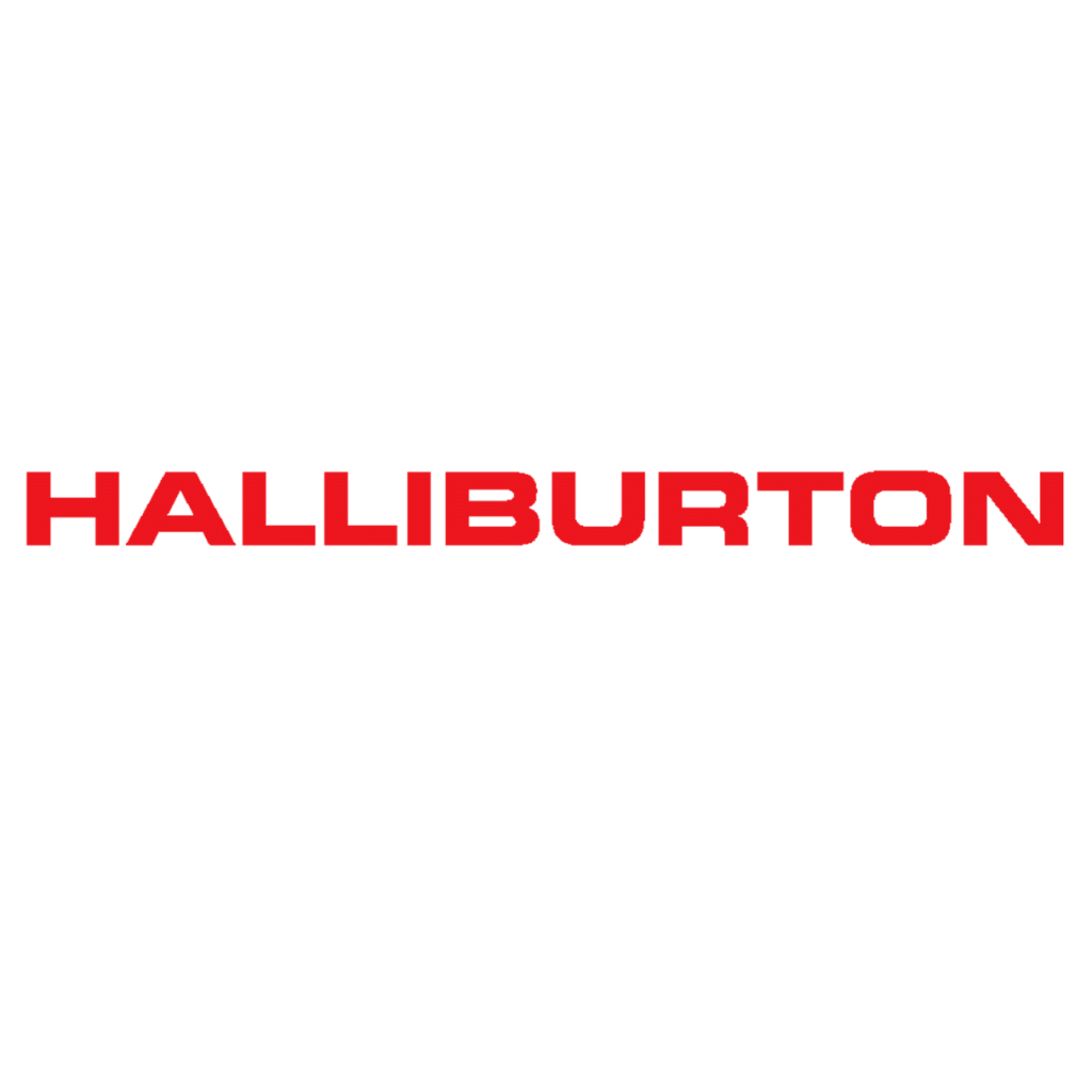The image displays the word HALLIBURTON in bold, red, uppercase letters centered on a plain white background.