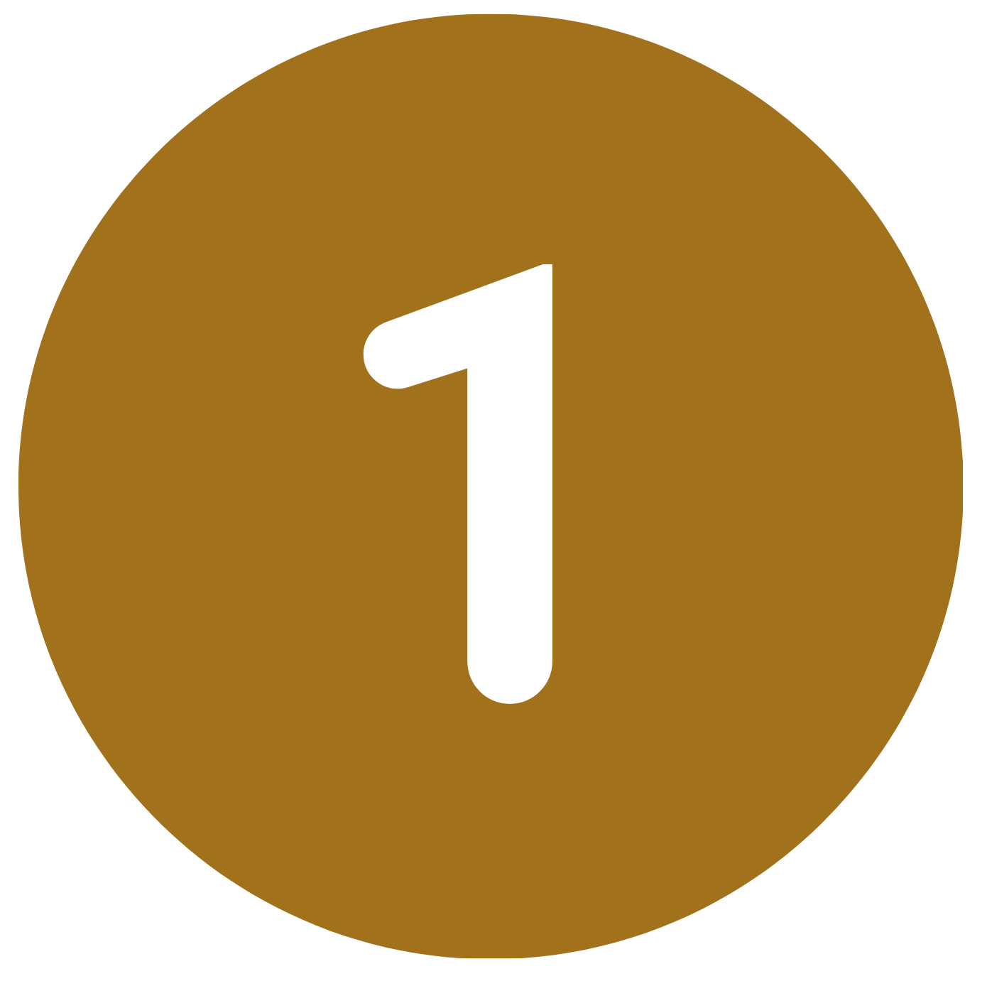 A large white number one centered on a solid brown circular background.